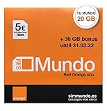 ORANGE Spain - 20GB Prepaid SIM Karte in Spanien | 800 Nationale und Internationale Minuten | 5€ Kredit | Aktivierung Nur online unter www.marcopolomob