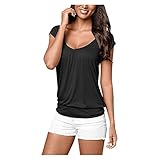SNKSDGM Oberteile Damen Sommer T-Shirts FüR Damen Damen Sommer lässig solide Farbe drucken Kurze Ärmel lose T-Shirt Bluse Top Schw
