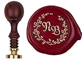 Siegel-Stempel Initialen 2 Buchstaben Moderne Fraktur + Eichenkranz Teak