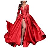 Damen Mode Big Swing Kleider Bodenlänge Gothic Maxikleid mit Schmetterlingsärmeln Langarm V-Ausschnitt Schlauch Kleid Sexy Side Split Neckholder Trailing Abendkleid Party Festlich Karneval Kostü