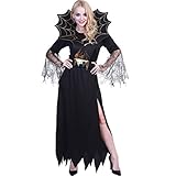 EraSpooky Damen Hexe Kostüm Faschingskostüme Spinne Cosplay Halloween Party Karneval Fastnacht Kleid für Erw