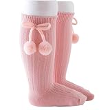 kaixinbukaixin Kleinkind Baby Mädchen Baumwolle Kniestrümpfe mit niedlichen Plüsch Ball Schleife Strickstrümpfe,Rosa L