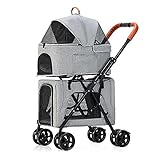 Hundewagen Doppelt, 2 Etagen Katzenbuggy Haustierbuggy,3-in-1 Hundebuggy Transporttasche for 2 Hundekleine Mittelgroße Hunde Katzen Reise Hund Und Katze Haustierbuggy (Color : Light Gray)