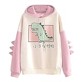 wirlsweal Sweatshirt Dinosaurier Muster Langarm Sweatshirt Baumwollmischung Teens Mädchen Winter Kapuze für Zuhause Rosa M