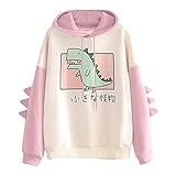 wirlsweal Sweatshirt Dinosaurier Muster Langarm Sweatshirt Baumwollmischung Teens Mädchen Winter Kapuze für Zuhause Rosa M