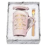 Freundschaftsgeschenke für Frauen, Kaffeetassen-Set mit Geschenk-Box, 'Good Friends are Like Stars', beste Freundin, Geschenke für Mädchen, 400 ml, rosa Marmor-Tasse, Teetasse, Freunde, Geburtstag