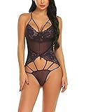 ADOME Damen Sexy Bodys Negligee Spitze Babydoll Push-up Nachtwäsche Erotik Dessous Set Unterwäsche Lingerie Bademantel Nachthemd Transparente Reizwäsche,Violett,XL