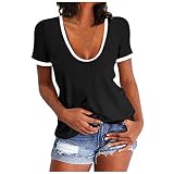 Ur_Ben Damen Sommer Kurzarm T-Shirt Oberteil Schmales Rundhal Hemd LäSsige Tunika Bluse Shirt Low-Cut T-Shirt Freizeit Tops(Schwarz,XL)