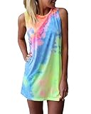 ZANZEA Damen Ärmellos Rundhals Mini Kleider Bunte Lose Longshirt Oversize Tank Tops Bunt EU 40/US 8