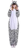 Dolamen Erwachsene Unisex Jumpsuits, Kostüm Tier Onesie Pyjama Nachthemd Schlafanzug Kapuzenpullover Nachtwäsche Cosplay Kigurum Fastnachtskostuem Xmas Halloween (X-Large (68,8'-72,8'), Zebra)
