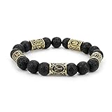 SYF@QYY Nordische Keltische Rune Vulkangestein Armband Vintage Talisman Schmuck Geschenk Unisex 15 Stück Steine+5 Stück Perlen,G