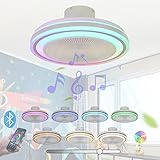 Deckenlampe mit Ventilator Decke Lampe Rund Leise Fernbedienung Dimmbar Bluetooth Lautsprecher RGB Farbwechsel Deckenventilator mit Beleuchtung Musik LED Licht Deckenleuchte Ventilator W