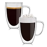 Doppelwandige Latte Macchiato Gläser,Trinkgläser, Kaffeeglas,Teegläser, Cappuccino Gläser, Durchsichtige Tassen aus Borosilikatglas (450ml-2er set)