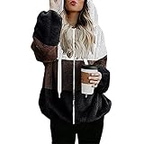 Fleecejacke Damen Mäntel übergang Plüschmantel Mode Große Größe Jacke Drucken Softshellmantel Winter Herbst Dicker Warm Bomberjacke Leichte Bequem Winterjacke Teenager Mädchen Slim Fit Parka M