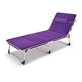 Homeway Sonnenliege Gartenliege, Liegepositionen Verstellbar, Klappbar, bis 150 kg Belastbar, für Garten Balkon Strand Campingurlaub (Lila mit Matte)