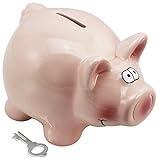 com-four® Rosa Sparschwein mit Schloss, Keramik, 15,5 x 11,5 x 11