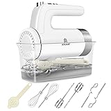 Elektrischer Handmixer, AXUAN 400W Leistung 9 Geschwindigkeiten Handrührer Handheld Mixer mit 6 Edelstahl Aufsätzen (2 Quirle, 2 Knethaken und 2 Schneebesen), Aufbewahrungskoffer, weiß