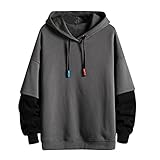 wuitopue Herren Hemden Verkauf Verkauf Clearance Herren Langarm Patchwork Pullover Kapuzenoberteil Bluse UK Stock Winter Warm Tops Bluse EU Größe S-XXXXXL, Dunkelgrau1, XXL