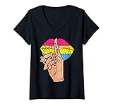 Damen Pansexual Pride Lip Shut The Fuck Up STFU Pan Flag LGBT Gift T-Shirt mit V