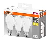 Osram LED Base Classic A Lampe, in Kolbenform mit E27-Sockel, nicht dimmbar, Ersetzt 8.5W=60Wt, Matt, Warmweiß - 2700 Kelvin, 3er-Pack