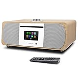 CNZZY 35 W Premium-Musiksystem, CD-Player, DAB/DAB+/FM-Digitalradio, WLAN-Internetradio, Spotify Connect, Bluetooth, Kopfhörer-Out, Wecker, Farbdisplay (M5+, Walnuss)