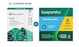 Microsoft 365 Family 12+3 Monate Abonnement | 6 Nutzer | Mehrere PCs/Macs, Tablets/mobile Geräte | Download Code + Kaspersky Total Security 2021 | 6 Geräte | 15 Monate | Download C