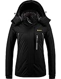 GEMYSE wasserdichte Berg-Skijacke für Frauen Winddichte Fleece Outdoor-Winterjacke mit Kapuze (Schwarz,2XL)