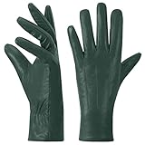 Harssidanzar Damen Leder handschuhe,Winter Warmes Kaschmirfutter Touchscreen Vintage Finished GL017EU,Jägergrün,Größe M