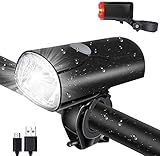 Opard Fahrradlicht Set, Fahrradlicht Frontlicht Vorne, Fahrradbeleuchtung LED, Fahrradlampe, USB aufladbar/StVZO Zugelassen mit Li-ion Akku/Wasserdicht/ 2 Licht-Modi Frontlicht und Rücklicht S
