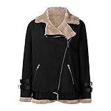 Kunstlederjacke Damen Fleecejacke Revers Motorradjacke Asymmetrischer Reißverschluss Bikerjacke Mode Wildleder Jacke Mantel Plüschjacke Kurz Parke Mantel Herbst Winter Plus Samt Outw