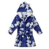 Winkinlin Jungen Winter Plüsch Bademantel Weiche Koralle Fleece Cartoon Druck Kapuze Schlaf Morgenmantel für Kinder 2-7 Jahre, blau, 116