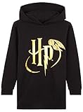 Harry Potter Hoodie Kleid, Oversized Hoodie Lang für Kinder und Teenager, 100% Baumwolle Pulloverkleid Schwarz, Cool Sweatkleid Mädchen 6-14 Jahre (Schwarz, 11-12 Jahre)