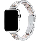 HEKAI Metallbänder kompatibel mit IWatch Armband 38 mm 42 mm 40 mm 44 mm, schmales kleines verstellbares Edelstahl-Ersatzband für iWatch Serie 5/4/3/2/1 (38 mm/40 mm, Silber Rotgold)