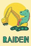 Raiden: Excavator Dinosaur T-Rex Boys Name Dino Dinos Raiden, Lined Journal Composition Notebook, 100 Pages, 6x9, Soft Cover, Matte Finish, Back To School, Preschool, Kindergarten,