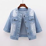 Jeansjacke Damen,Plus Size Short Jean Jacke Halbarm Dünne Vintage Mäntel, Blau, X, Groß