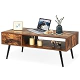 DREAMADE Couchtisch aus Holz, Kaffeetisch, Wohnzimmertisch, Fernsehschrank mit Schublade & offenem Regal, Fernsehtisch im Industrie-Design, Beistelltisch für Wohnzimmer, Schlafzimmer, vintageb