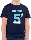 Shirtracer Ich bin Schon 5 Geburtstag Rakete Jungen T-Shirt (Navy, 5-6 Jahre 110-116 cm)