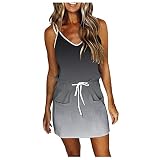 Kleider Damen Festlich Elegant - Kurzarm V-Ausschnitt Tunika Kleid Minikleid Loose T-Shirt Kleid Junge Mädchen Party Freizeitkleider Knielang Abendkleid Strandkleid Tunika Kleider T