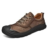 Heimaolvcznj Herrenschuhe Männer Freizeitschuhe Echtes Leder Wanderschuhe Männer Wohnungen im Freien Turnschuhe für Männer Arbeitsschuhe (Color : Dark-Brown, Shoe Size : 9-US)