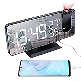 LIDIWEE Projektionswecker Radiowecker Funkuhr Digital Wecker mit 180 ° Projektion, Snooze Dual Alarm, 3 Helligkeiten und USB Anschluss, Projektionsuhr für Schlafzimmer,W