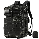 Leaper Militärische taktische Rucksäcke 3 Tage Assault Pack Wanderrucksack 42L, Schwarz-Camo, Larg