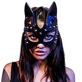 Karneval Maskerade Maske Masquerade Mask Katzenmaske Damen Sexy Cosplay PU Leder Niet Maske Katzenohr Halbgesichtsmaske Halloween Rave Karneval Maskerade Maske für Cosplay Kostü