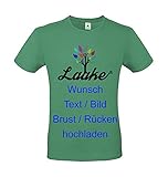 T-Shirt Bedrucken - Text und Bild individuell auf Vorder- und Rückseite Drucken Lassen Frauen und Männer | Personalisiert Farbe Grün, Größe 3XL
