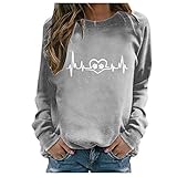 Sonojie Damen Süße Hund Pfote Drucken Casual Frauen t-Shirt Langarm Plus größe Cartoon tees top lose Pullover Bluse Rundhal Lässiges Top mit Langen Ärmeln Frühling und Sommer Atmungsak