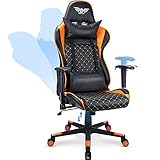 Acethrone Gaming-Stuhl ergonomischer,E-Sports Stuhl Bequemer Computerstuhl Rückenlehne,165° neigbar mit Kopfstütze und Lendenkissen Gamer-Sitz Höhe & Armlehnen verstellbar 360 ° drehbarstuhl (Orange)