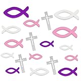 O-Kinee Holzfische Taufdeko Tischstreu, Holz Fisch Deko, Holz Kreuz Silber Streudeko Tischdeko für Junge Mädchen Taufe Konfirmation Kommunion Dekoration -120 Stück