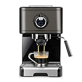 Black+Decker BXCO1200E - Espressomaschine, 15 Bar, 1.200W, Thermoblock-Schnellerhitzung, Milchaufschäumer, gemahlener Kaffee oder Kaffepads, Edelstahl, schw