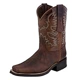Yowablo Schuhe Damen Leder rutschfeste Slip-On runde Zehen Western Cowboy Stiefel mit niedrigen Absätzen (38,Braun)