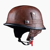 LUNANA Leder Halbschale Jet-Helm, Motorrad Halbhelm, Leder-Helm mit Retro Vintage Style, ABS-Materialkoffer (55~64cm)