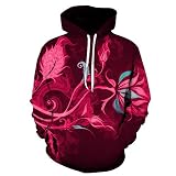 YDyun bequemer Pullover mit Kapuze, Cooler Kapuzen-Pulli mit Aufdruck, für Damen & Herren, Kapuzen-Sweatshirt mit Rosenblü